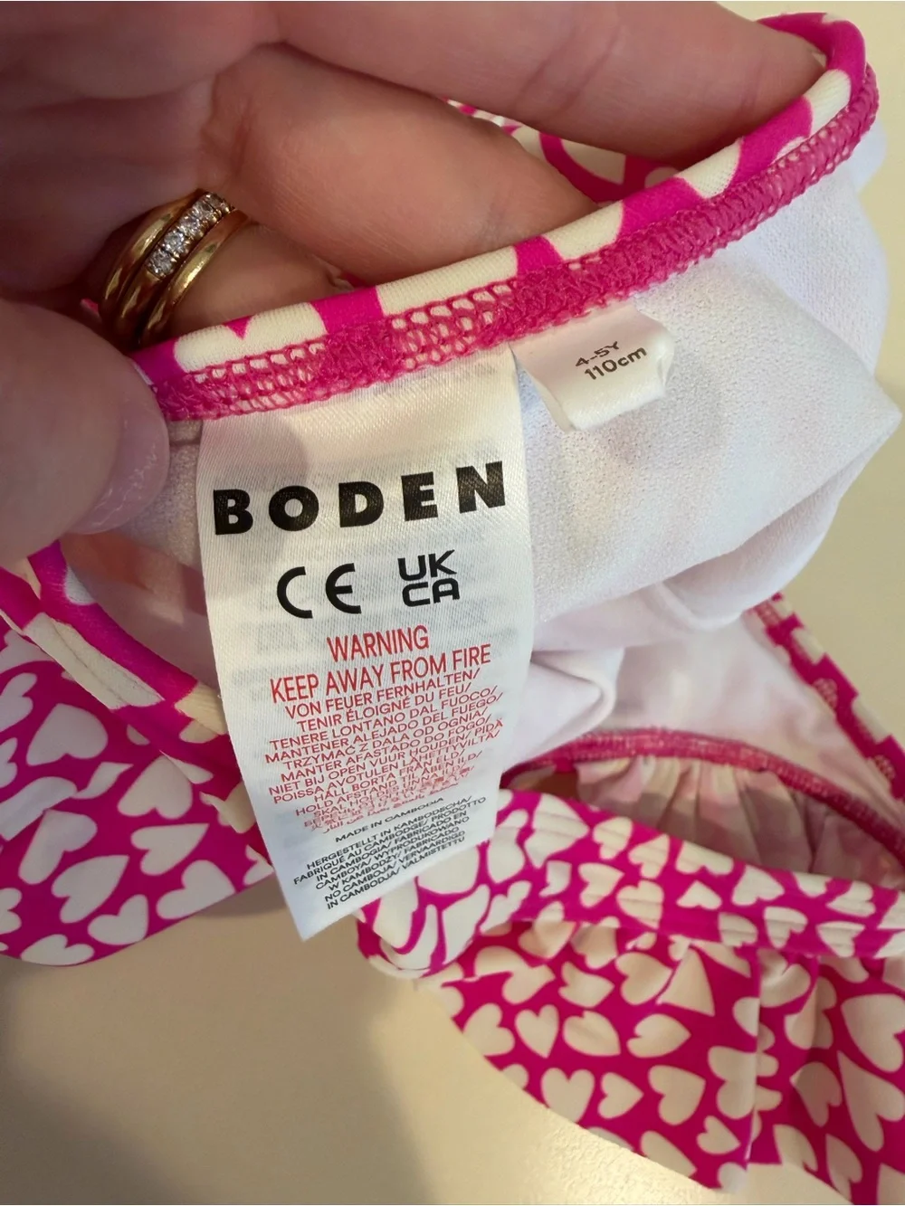Mini Boden Pink & White Heart Print Girls One-Piece Swimsuit - size 4-5 - Picture 3 of 4